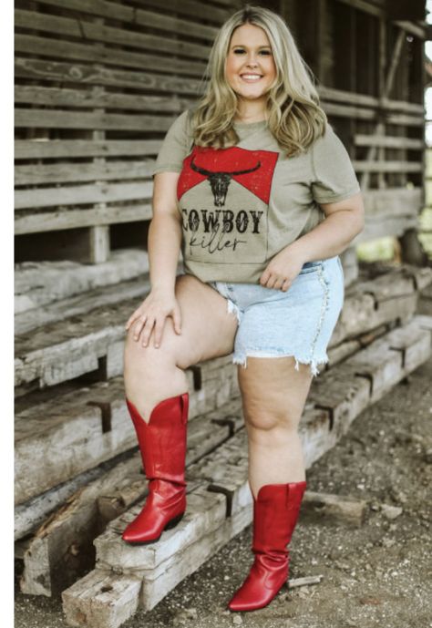 Plus Size Concert Outfit Night Summer, Plus Size Cowboy Boots Outfit, Plus Size Country Outfits, Plus Size Country Concert Outfit, Plus Size Western Outfits Woman, Plus Size Cowgirl Outfits, Country Thunder Outfits, Western Outfits Women Plus Size, Plus Size Cowgirl