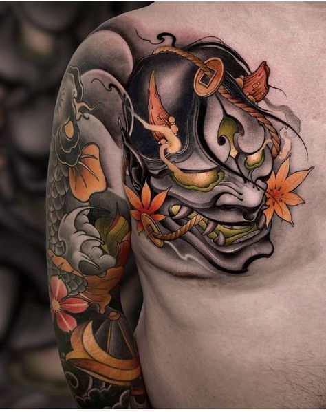 Explore the emotion, artistry, and duality of the hannya mask tattoos that are captivating ink lovers around the world. Find inspiration in our article. Hannya Maske Tattoo, Tengu Tattoo, Japanese Skull, Hannya Maske, Mask Tattoos, Japanese Mask Tattoo, Oni Mask Tattoo, Oni Tattoo, Hannya Mask Tattoo