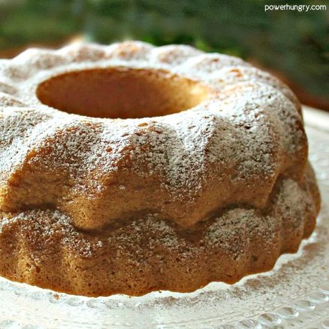 Gluten-Free Vegan Vanilla Bundt Cake on a Crystal Platter, dusted with Powdered Sugar Vegan Gluten Free Bundt Cake, Gluten Free Bundt Cake, Gluten Free Fruit Cake, Vanilla Bundt Cake, Holiday Baking Gifts, Easy Holiday Baking, Celiac Recipes, Cake Calories, Dairy Free Cake