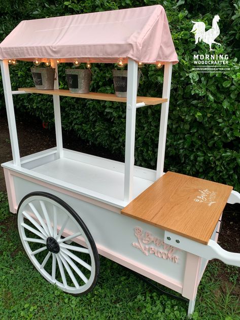 Completely custom flower cart designed and built for Baltimore based Budz & Blooms. #flowers #weddings #maryland #charmcity Diy Party Props, Vendor Cart, Pink Dessert Tables, Flower Shop Decor, Mobile Cart, 2x4 Projects, Pink Cafe, Cart Design, Food Cart Design