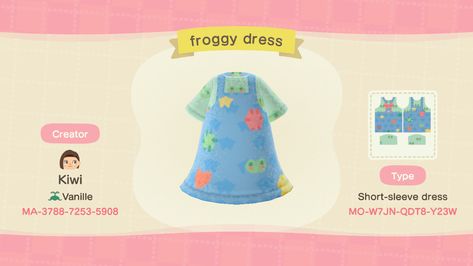 Animal crossing, frog Kidcore Animal Crossing Clothes, Animal Crossing Frog Clothes, Kidcore Acnh Clothes, Anch Kidcore Codes, Animal Crossing Design Codes Kidcore, Anch Themes, Animal Crossing Kidcore Codes, Animal Crossing Dress Design, Kidcore Animal Crossing