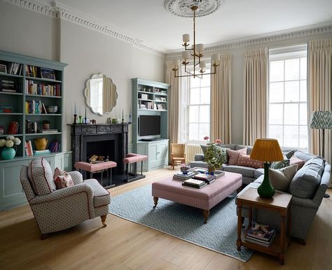 Coloured Shelves, Rectory House, Ottoman Ideas, Georgian Townhouse, Arts And Crafts House, Coverlet Bedding, Main Bedroom, Drawing Room, Guest Bedrooms