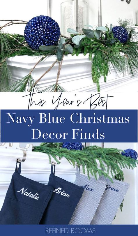 Navy Blue Christmas Decor, Navy Blue Christmas Tree, Blue Christmas Decorations, Holiday Color Palette, Navy Blue Christmas, Blue Christmas Tree Decorations, Navy Christmas, Blue Christmas Decor, Red Christmas Decor