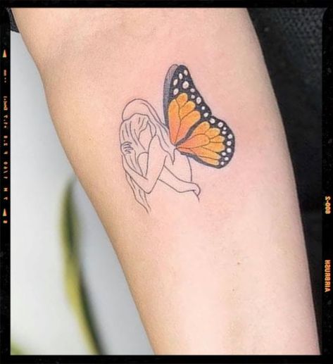 Father Daughter Butterfly Tattoo, Mum Butterfly Tattoo, Yellow Butterflies Tattoo, Butterfly Kisses Tattoo Dads, Black And Yellow Butterfly Tattoo, Yellow Butterfly Tattoo Ideas, Lost Mom Tattoo, Warmth Tattoo, Mom Butterfly Tattoo