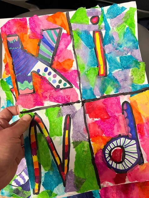 Kindness Collaborative Art, Abstract Art Lessons Elementary, Kindness Art Kindergarten, World Kindness Day Art Projects, Jasper Johns Art Projects For Kids, Teamwork Art Projects For Kids, Robert Indiana Art Lesson For Kids, Mlk Art For Kids, Original Works Fundraiser Art Ideas