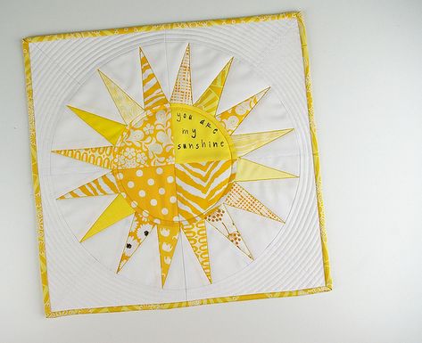 You Are My Sunshine Mini Quilt by During Quiet Time (Amy), via Flickr Sun Quilt, Sun Burst, Yellow Quilts, Miniature Quilts, Quilt Baby, Star Quilts, Quilted Wall Hangings, Mini Quilts, Mini Quilt