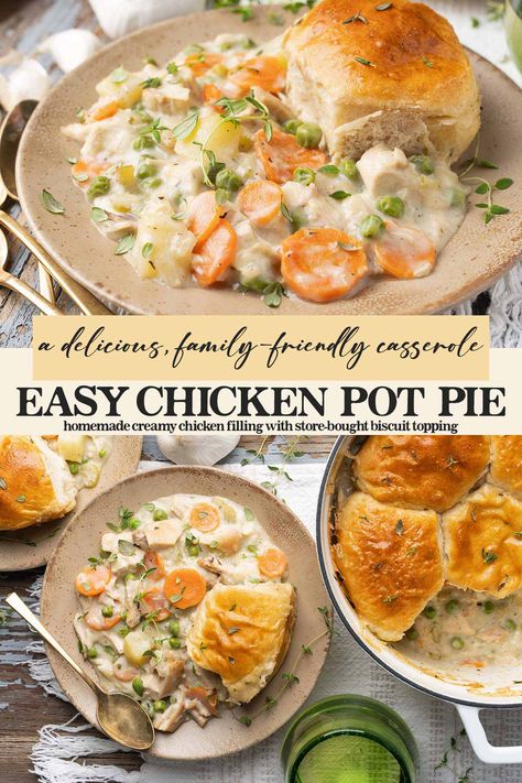 Easy Chicken Pot Pie With Biscuits, Simple Chicken Pot Pie, Chicken Pot Pie Easy, Easy Chicken Pot Pie Casserole, Pot Pie Recipe Easy, Chicken Vegetable Stew, Chicken Casserole Dinners, Vegetable Pot Pies, Pot Pie Casserole