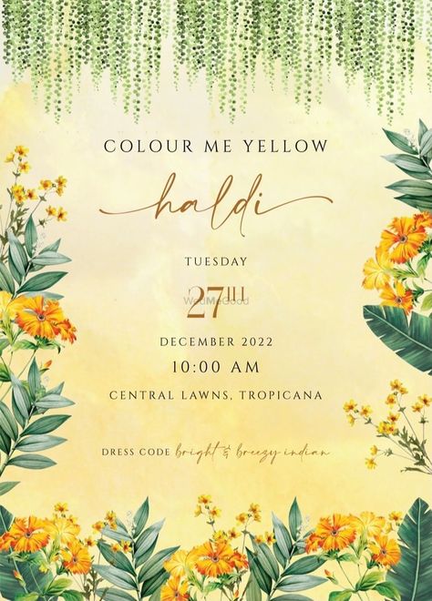 Haldi Cards Invitations, Marigold Wedding Invitation, Wedding Evites Ideas, Haldi Invitation Card Background, Haldi Invite Template, Mehandi Invitation Card, Haldi Wedding Invitation, Haldi Invitation Card Template, Haldi Ceremony Invitation Card