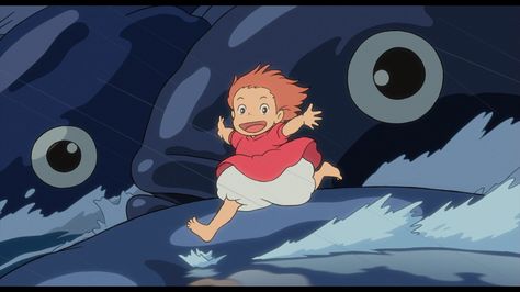 Ponyo on fish waves looking at 'camera' #Ponyo #Ghibli Art Studio Ghibli, Personajes Studio Ghibli, Beau Film, Ghibli Artwork, Studio Ghibli Movies, Studio Ghibli Art, Princess Mononoke, Ghibli Movies, Ghibli Art