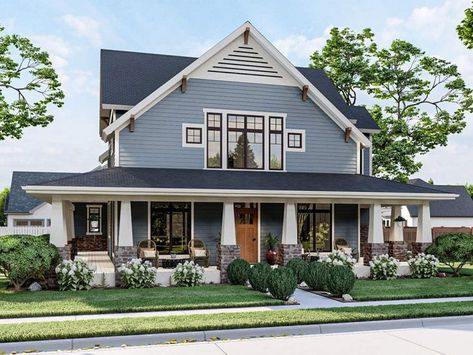 050H-0405: Country House Plan with Wrap-Around Porch 3 Bedroom Craftsman House Plans, 2 Story Craftsman, Advanced House Plans, Narrow Lot House, Narrow Lot House Plans, Porch Flooring, Craftsman Style House Plans, Craftsman House Plan, Wrap Around Porch