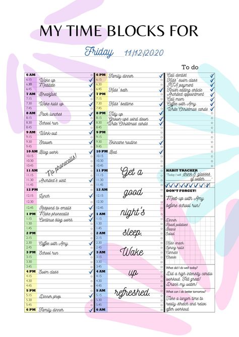 Time Blocking Printable, Good Routines, Time Blocking Schedule, Time Blocking Planner, Block Schedule, Christmas Card Writing, Time Management Planner, Summer Drawings, Block Scheduling