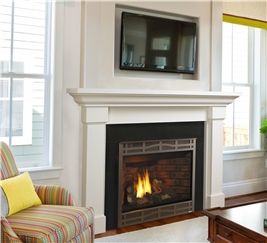 Gas Fireplace Mantel, Heatilator Fireplace, Traditional Fireplace Mantel, Boston Living Room, Gas Fireplace Insert, Wood Fireplace Mantel, Gas Fireplace Logs, Wood Mantels, Traditional Fireplace