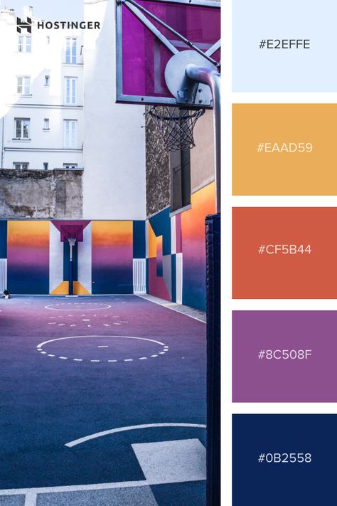 #E2EFFE #EAAD59 #CF5B44 #8C508F #0B2558 #Hostinger #ColorPalette #webhosting #colorinspiration #basketball #Paris Design A Website, Flat Color Palette, Hex Color Palette, Paint Color Inspiration, Business Colors, Ui Design Inspiration, Color Palette Design, How To Design, Premium Wordpress Themes