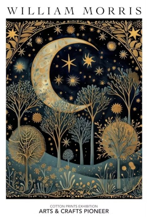 Pop Illustration, William Morris Art, Art Corner, Celestial Art, Mystical Art, Winter Art, Moon Art, Exhibition Poster, Whimsical Art