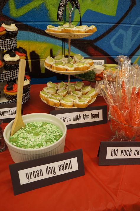 rock star themed food Rock Star Food Ideas, Rock N Roll Themed Food, Rock And Roll Graduation Theme, Music Themed Food Ideas, Rick And Roll Party Ideas, Rock And Roll Food Ideas, Emo Party Food, Rock N Roll Party Food, Star Themed Food