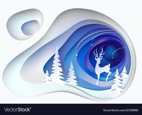 Deer Winter, Deer Vector, Winter Paper, Cartoon Paper, Fur Tree, Photoshop Design Ideas, Layered Art, Cool Paper Crafts, 3d Shadow Box