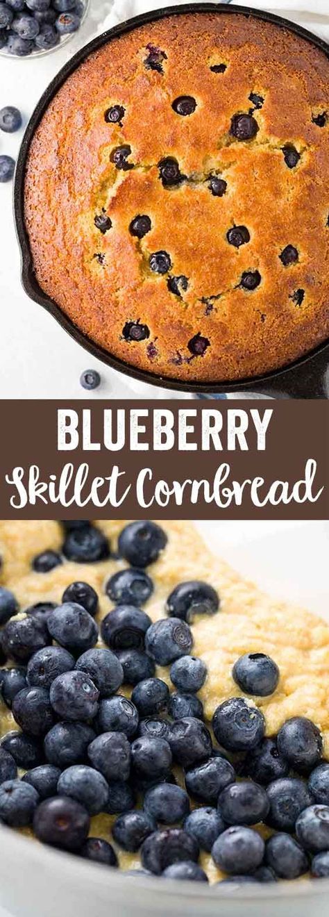 Cast iron skillet cornbread with blueberries and baked until golden brown. Whole wheat quick bread cooks in a pan for crisp edges, but with a moist cake center.  via @foodiegavin Bake Apples, Cast Iron Skillet Cornbread, Iron Skillet Cornbread, Baking Swaps, Blueberry Cornbread, Fruit Breads, Cast Iron Bread, Cooks Country, Cornbread Recipes