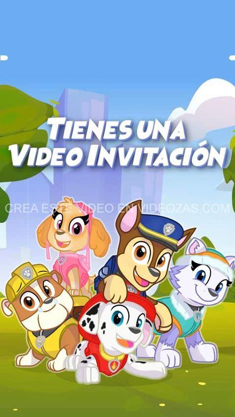 Visita VIDEOZAS.COM y prueba este Nuevo Modelo de VIDEO INVITACIÓN PAW PATROL para tu FIESTA DE CUMPLEAÑOS. Crea online esta Tarjeta de Cumpleaños !!! Puedes personalizar todos los textos e incluir 2 FOTOS de los Cumpleañeros. Edita esta Tarjeta Animada Fiesta Paw Patrol para enviar por Whatsapp Messenger o IMessage Paw Patrol Birthday Card, Paw Patrol Videos, Paw Patrol Party Invitations, Paw Patrol Birthday Invitations, Birthday Card Online, 5th Birthday Party Ideas, Paw Patrol Birthday Party, Patrol Party, Chase Paw Patrol