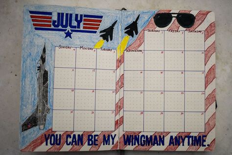 July, Bullet journal, planner, Top Gun, Tom Cruise, Maverick, Wingman, You can be my wingman anytime, Flying, planes, fighter jets, army, air force, navy Tom Cruise Maverick, July Bullet Journal, Flying Planes, Bullet Journal Planner, Bullet Planner, Bullet Journal Inspiration, Tom Cruise, Journal Planner, Journal Inspiration