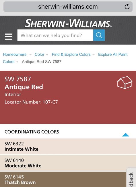 Antique Red by Sherwin Williams as accent wall?? Sw Antique Red, Sherwin Williams Antique Red, Red Paint Colors Sherwin Williams, Color Veil, Red Paint Colors, Sherwin Williams Gray, Grey Accent Wall, Red Front Door, Sherwin Williams Paint Colors