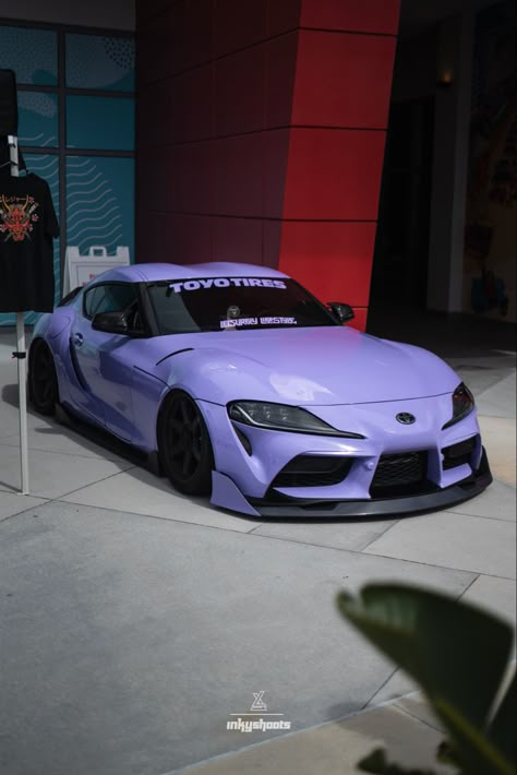 Purple supra as a booth car for Leisurely Lifestyle at Swervfest Daytona Supra Mk4 Purple, Supra Mk4 Aesthetic, Purple Supra, Mk5 Supra, Supra Car, Purple Cars, Supra Mk5, Car Jdm, Toyota Supra Mk4