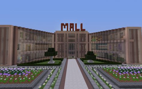 Mall Front Design, Minecraft Shopping Mall Ideas, Minecraft Mall Building, Mall In Minecraft, Minecraft Strip Mall, Minecraft Mall Interior, Minecraft Shopping Center, Minecraft Shopping Mall, Minecraft Mall Ideas