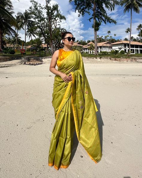 A “lime green” or “chartreuse green.” This shade of green is bright and vibrant, often associated with freshness and energy. It has a slight yellow undertone, making it a perfect choice for a lively and summery look. An elegant summer perfect saree. Fabric: Silk Type: Moirangphee Saree Colour: Lime Green Blouse: Mustard yellow (sizes available in 32/34/36/38/40) For more details WhatsApp : 8779541862 #nupibynivedita #nupisarees #saree #sareefashion #sareelove😍 #sareelover #sareeblousedesig... Kerala Sari, Lime Green Blouse, Chest Tattoos, Chest Tattoos For Women, Chartreuse Green, Saree Trends, Saree Fabric, Saree Look, Fabric Silk