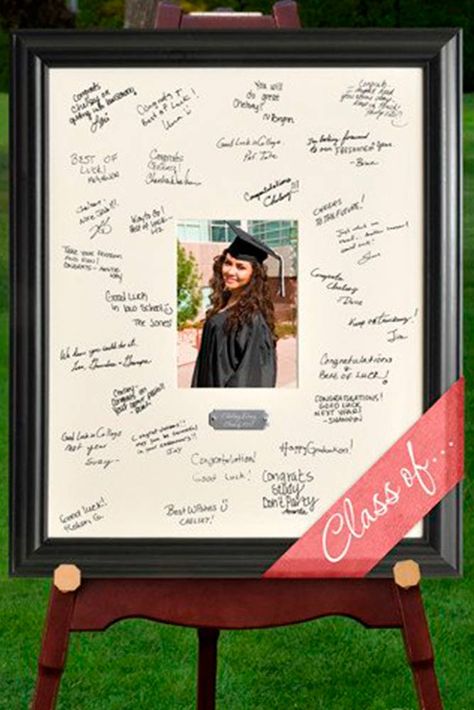 Best Ideas Of Decoration for Your Graduation Party picture 3 Graduation Themes, Graduation Wishes, Signature Picture Frame, College Grad Party, High School Graduation Party Decorations, Graduation Guest Book, Outdoor Graduation, Senior Graduation Party, Graduation Party High