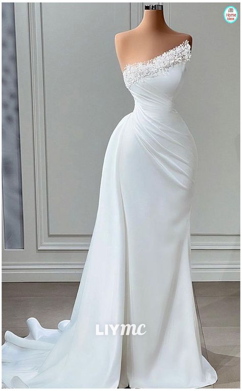 Wedding Dress With A Train, Elegant Satin Wedding Dress Mermaid, Simple White Elegant Wedding Dress, Simple But Beautiful Wedding Dresses, Weddings Dress For Women, Wedding Dresses Black Women Classy, Beautiful Simple Wedding Dresses, Drape Wedding Dresses, Bride Mermaid Dress