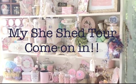 Shabby Chic She Shed Interior, She Shed Boutique Ideas, Shed Craft Room, She Shed Craft Room Ideas, Shabby Chic She Shed, Tiny She Shed, Craft She Shed, She Shed Craft Room, French Country Crafts