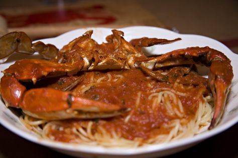 Crabs and spaghetti Crab Spaghetti, Traditional Recipes, Crab Recipes, The Crab, Seafood Pasta, Tasty Pasta, Spaghetti Recipes, Seafood Dishes, Fish And Seafood