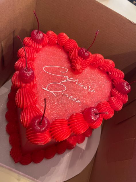 Capricorn Birthday Cake, Red Heart Cake, 27th Birthday Cake, 27 Birthday Ideas, Birthday Cake For Women Simple, 24th Birthday Cake, Heart Birthday Cake, 14th Birthday Cakes, Capricorn Birthday