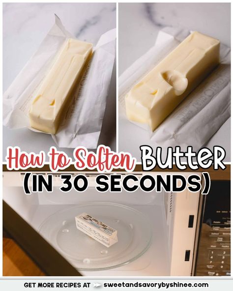 There is a QUICK way to bring butter to room temperature, and it takes less than 30 seconds. European Butter, Brown Butter, Baking Tips, Sweet Savory, Stick Of Butter, 30 Seconds, Savoury Food, It Takes, Sugar Cookies