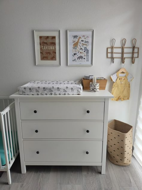 3 Drawer Hemnes Nursery, Ikea Koppang Dresser Nursery, Koppang Dresser Nursery, Koppang Ikea, Hemnes Changing Table, Nursery Styling, Ikea Baby, Ikea Nursery, Baby Corner