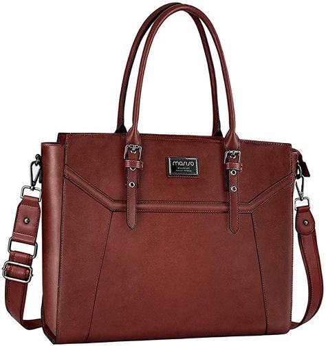 AmazonSmile: MOSISO 15.6-17 inch Women Laptop Tote Bag with Shockproof Compartment, Brown: Computers & Accessories Laptop Tote Bag Woman, Laptop Tote Bag, Laptop Bag For Women, Pu Leather Bag, Laptop Tote, Leather Laptop Bag, Business Work, Leather Laptop, Computer Bags