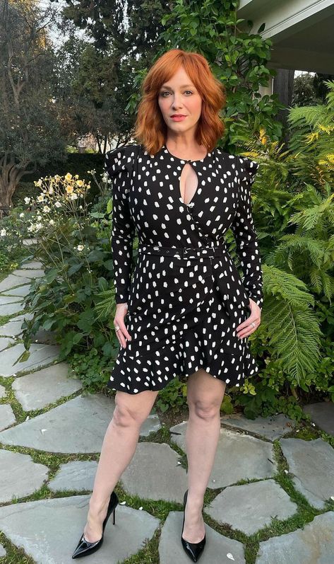 Christina Hendricks - Instagram Christina Hendricks Body, Cristina Hendricks, Blue Velvet Gown, Carolina Herrera Dresses, Anya Taylor Joy, Christina Hendricks, Polka Dot Dress, Dot Dress, Red Hair