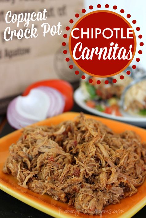 Crock Pot Copycat Chipotle Carnitas Chipotle Carnitas, Carnitas Crockpot, Chipotle Copycat Recipes, Chipotle Copycat, Chipotle Recipes, Copycat Chipotle, Carnitas Recipe, Copycat Restaurant Recipes, Crockpot Dishes