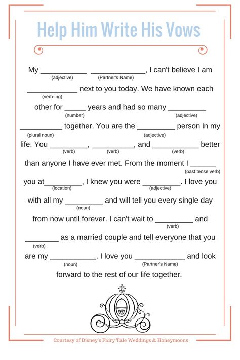 Help the groom write his vows with these wedding mad libs Wedding Vows Template, Funny Wedding Speeches, Wedding Planning Quotes, Best Wedding Vows, Funny Wedding Vows, Wedding Mad Libs, Wedding Quotes Funny, Wedding Speeches, Mad Libs