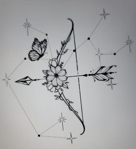 For The Love of my Life, D.A. ♡︎ Family Arm Sleeve Butterfly Zodiac, Sagittarius Tattoo Designs, Sagittarius Tattoo, Sagittarius Zodiac Sign, Constellation Tattoo, Sagittarius Zodiac, Floral Butterfly, Arm Sleeve, Butterfly Tattoo