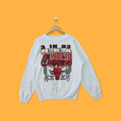 Vintage 1993 Chicago bulls sweatshirt Chicago bulls crewneck Chicago bulls sweater pullover streetwear sports style white colour size large by YoungmodernCo on Etsy Chicago Bulls Sweatshirt, Sports Style, Sport Style, Sweater Pullover, White Colour, Chicago Bulls, Vintage Wear, Sport Fashion, White Color