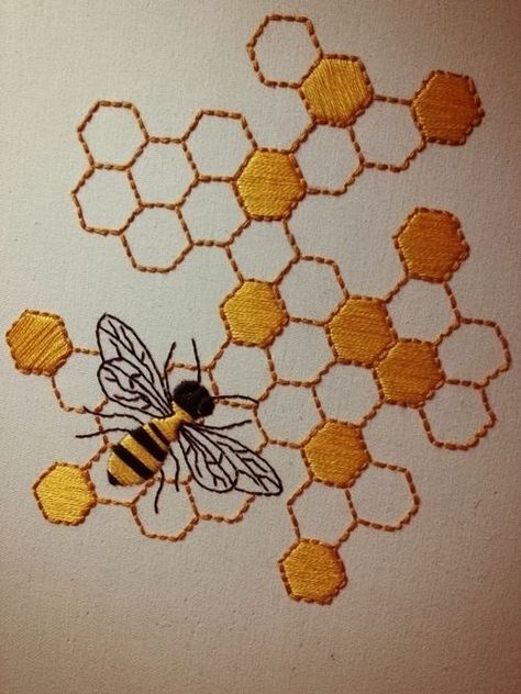 Bees Embroidery Pattern, Bee Embroidery Pattern Simple, Hand Embroidery Bee Pattern, Honey Bee Embroidery Pattern, Honey Comb Embroidery Pattern, Bee Hive Embroidery, Embroidery Bee Simple, Small Cross Stitch Ideas, Bee Embroidery Pattern Free