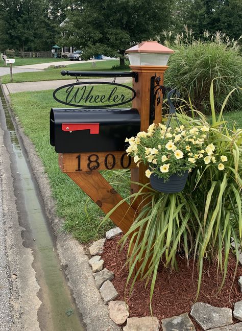 Mailbox Double Mailbox Ideas Curb Appeal, Gray Mailbox Ideas, Farm Mailbox Ideas Country Living, Cottage Style Mailboxes, Country Mailbox Landscaping, Mailbox Landscaping On A Hill, Street Mailbox Ideas, Mailbox Name Ideas, Mailbox Makeover Curb Appeal