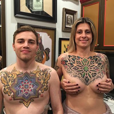 Tatuajes de Parejas : Tatuajes psicodélicos en el pecho de esta pareja #Parejastatuadas #Tatuajes #Tattoos Body Is A Temple, Tattoo Work, Chest Tattoo, To Shine, Polynesian Tattoo, Tattoo Artists, Around The World, Around The Worlds, Tumblr