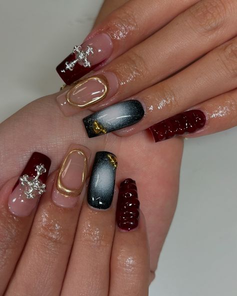 love every detail in this set ✩₊˚.⋆☾⋆⁺₊✧ #gelx #nails #nailinspo #cutenails #nailart #nailartist #831nails #goldnails #rednails #fallnails #fallnailinspo Gold Nails, Nail Artist, Red Nails, Cute Nails, Nail Inspo, Nail Art, Nails, Quick Saves, Nail Arts