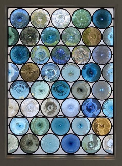 Collections :: Rondel — Theodore Ellison Designs Rondel Glass Window, Bath Alcove, Glass Rondels, Stained Glass Cabinets, Blue Drinking Glasses, Stain Glass Window Art, Window Stained, Color And Light, Leaded Glass Windows