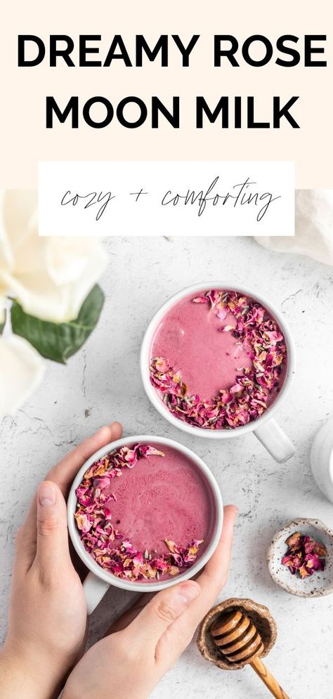 This pink rose moon milk with serve you all the sweet dreams you've been longing for. It is made with beetroot powder, oat milk, tart cherry juice (a natural source of melatonin, ashwagandha, and rose water. #pinkmoonmilk #roserecipes #vegandrinks #sleeptea Moon Milk Recipe, Moon Milk, Milk Tea Recipes, Tart Cherry Juice, Tonic Recipe, Beetroot Powder, Latte Recipe, Pink Moon, Milk Recipes