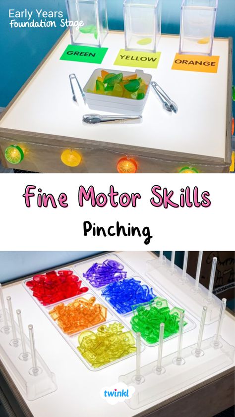 These lovely fine motor activities will encourage children to pinch, developing those muscles in the hand and fingers. Eyfs Planning, Continuous Provision, Early Years Foundation Stage, Finger Strength, Tuff Tray, Fine Motor Skills Development, Fine Motor Skills Activities, Alphabet Activities Preschool, Motor Skills Activities