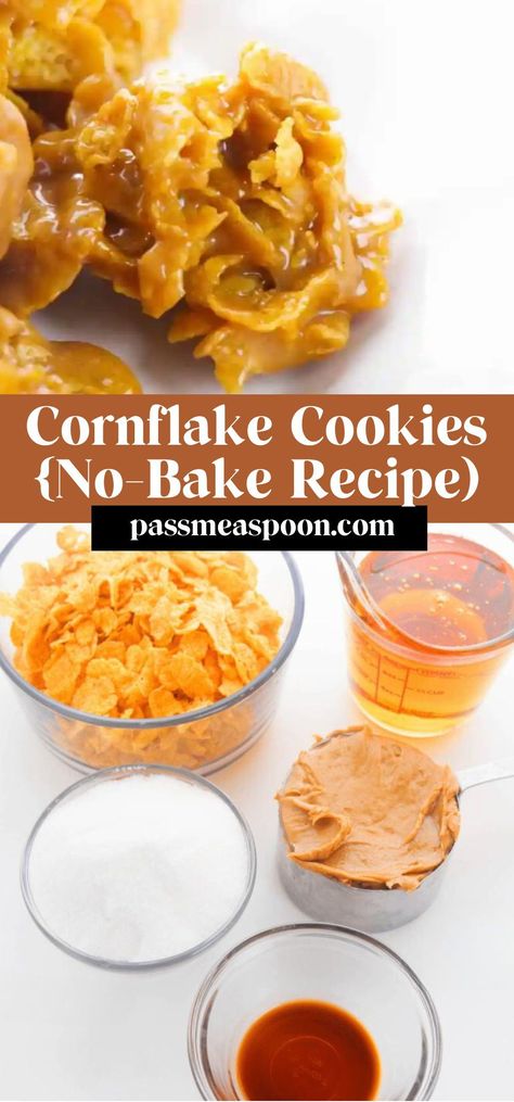 These sweet and salty Cornflake Cookies are a treat you’ll want to make for any season! Everyone will love these chewy cookies that don’t require any baking! Marshmallow Cornflake Cookies, Cornflake Chocolate Chip Cookies, No Bake Cornflake Cookies, Cornflake Candy, Cornflake Recipes, Cornflake Cookies Recipe, Cornflakes Cookies, Corn Cookies, Cornflake Cookies