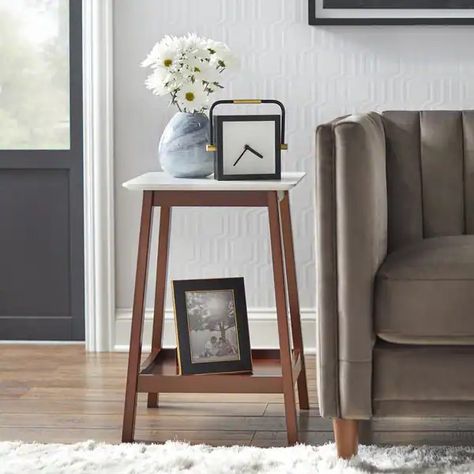 Simple Living Jhovies End Table - Bed Bath & Beyond - 18155423 Side Table With Marble Top, Rectangle Side Table, Marble End Table, Table With Marble Top, Marble End Tables, End Table With Storage, Arm Chair Table, Marble Table Top, Living Room End Tables