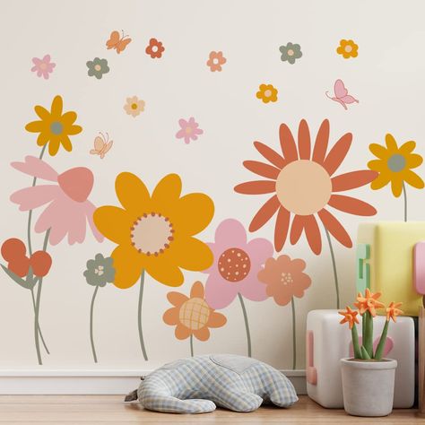 PRICES MAY VARY. The elements contain many brightly colored flowers, measuring approximately 90cm (36 inches) long, a simple and beautiful wall decoration. Material: Vinyl. Non-toxic, environmental protection, waterproof. Easy to apply, remove and reuse without leaving damage or residue. Very easy to assemble and great focal point in your nursery, bedroom, living room, kids room, classroom, baby girls and boys room. It can be stuck to walls, furniture, tiles, mirrors and windows, any flat surfac Boho Flower Wall, Vintage Floral Wall Art, Daisy Wall Art, Daisy Wall, Removable Wall Art, Flower Mural, Floral Wall Decals, Garden Window, Room Girls